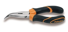 Velmi dlouhé zahnuté jehlové vroubkované kleště, rukojeti z dvou různých materiálů 1168 BM160